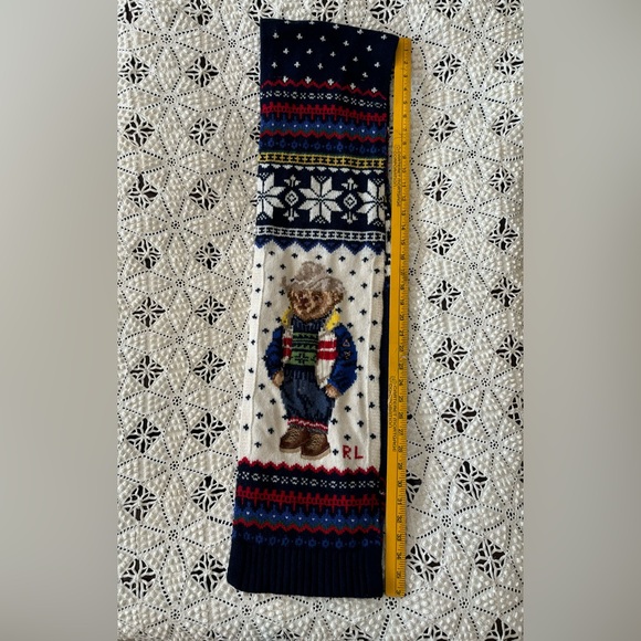 ✨POLO RALPH LAUREN Men's Holiday Intarsia Polo Bear Scarf Merino Wool - Picture 6 of 9